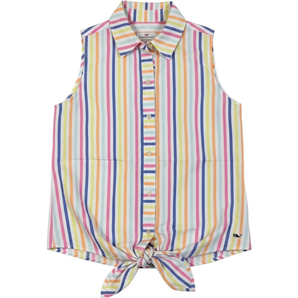 Vineyard Vines Womens Rainbow Stripe Tie Front Sleeveless Cotton Top 0 2W001233